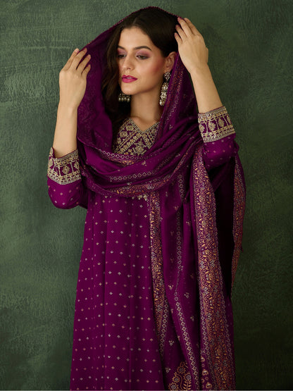 women-vichitra-silk-embroidered-anarkali-kurta-set-wine-dupatta-view-bohorang