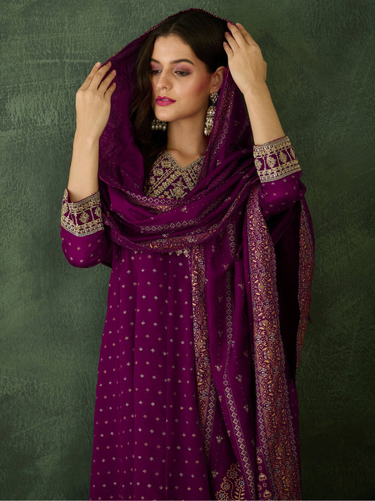 women-vichitra-silk-embroidered-anarkali-kurta-set-wine-dupatta-view-bohorang