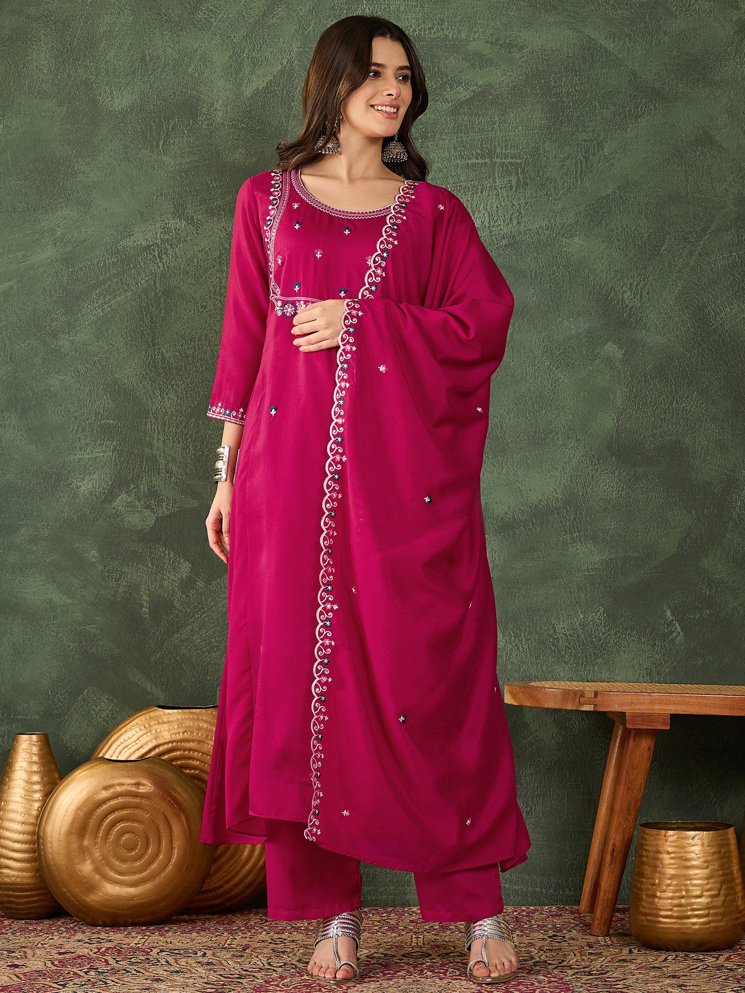 women-rani-pink-vichitra-silk-embroidered-straight-kurta-pant-dupatta-front-view-bohorang