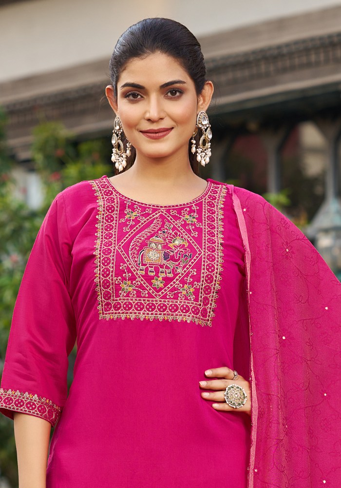Pink Embroidered Kurta Set with Dupatta