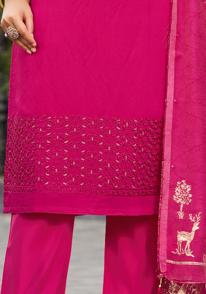 Pink Embroidered Kurta Set with Dupatta