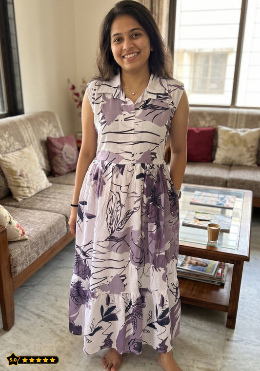 Lavender Bloom Floral Printed Sleeveless Maxi Dress for Women