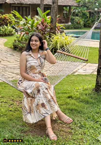Olive Botanical Floral Printed Sleeveless Maxi Dress for Women