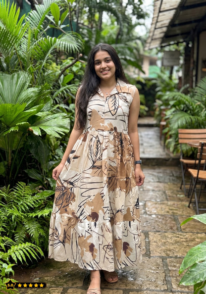 Olive Botanical Floral Printed Sleeveless Maxi Dress for Women
