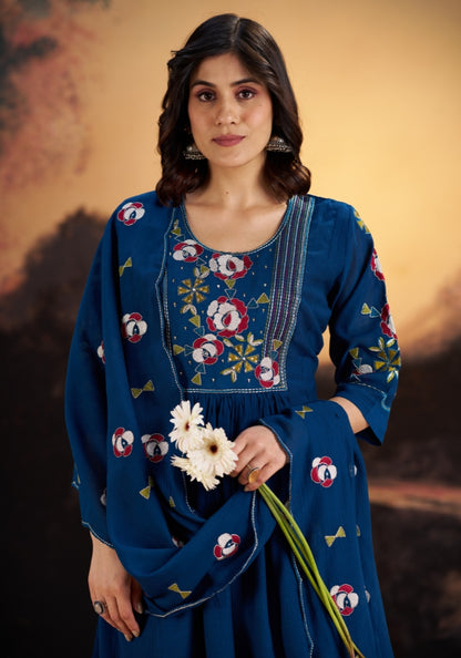 Blue Loop festive embroidered kurta set for wedding wear – front view